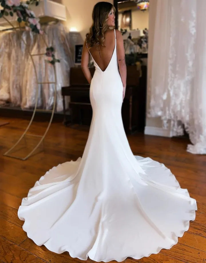 Wholesale Wedding Dress Mermaid Open Back Satin Court Train