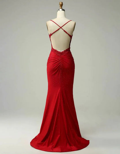 Wholesale Mermaid Prom Dress Satin Spaghetti Straps Floor Length Sexy Evening Dress