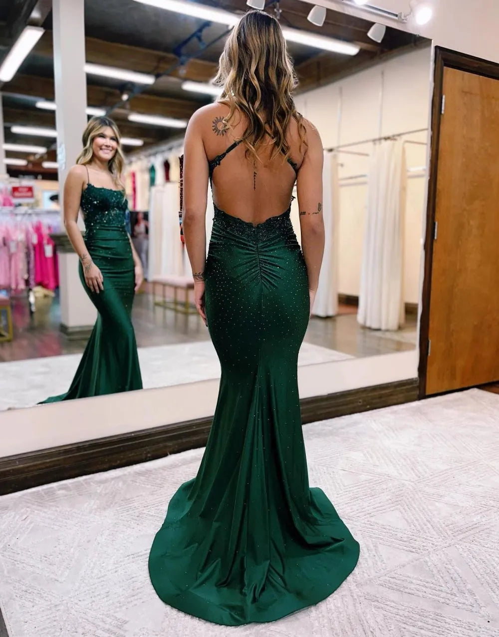 Wholesale Mermaid Prom Dress Satin Spaghetti Straps Floor Length Sexy Evening Dress