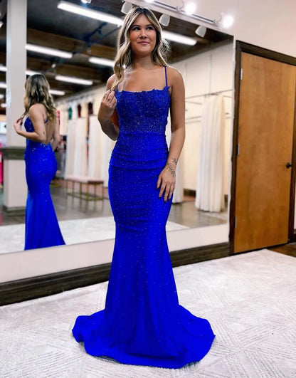 Wholesale Mermaid Prom Dress Satin Spaghetti Straps Floor Length Sexy Evening Dress