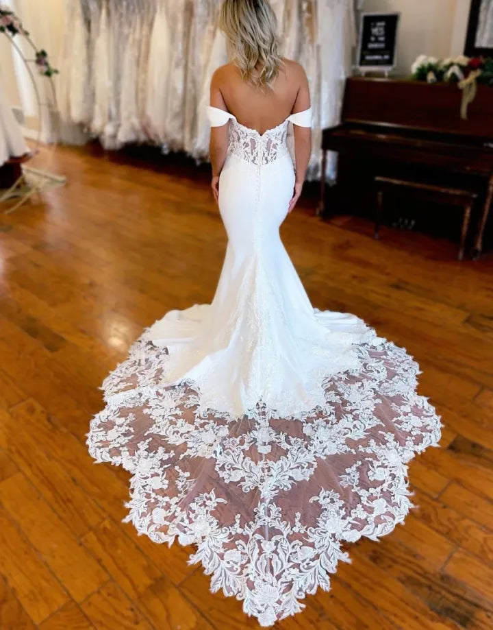 Wholesale Wedding Dress Mermaid Off The Shoulder Chapel Train With Appliques