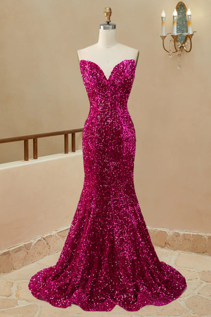 Wholesale Mermaid Sequins Strapless Sweep Train Prom Dresses