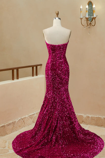 Wholesale Mermaid Sequins Strapless Sweep Train Prom Dresses