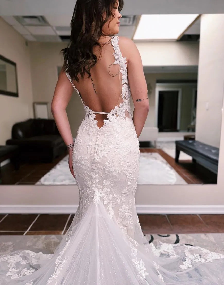 Wholesale Wedding Dress Open Back Mermaid Spaghetti Straps Chapel Train