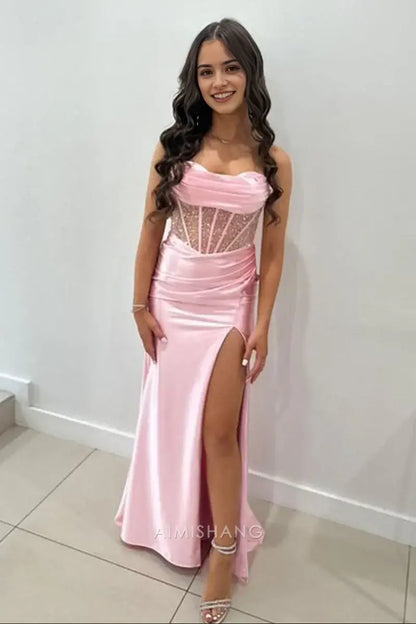 Aimishang Mermaid Spaghetti Straps Sleeveless Long Formal Prom Dress With Slit Charming Evening Gown Sexy Party Dress