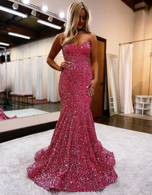 Wholesale Prom Dress Mermaid Strapless Open Back Sequins