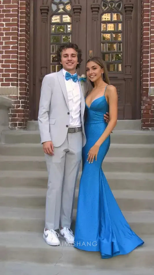 Aimishang Mermaid Blue Spaghetti Straps Sleeveless Long Formal Prom Dress Charming Graduation Dress Elegant Evening Party Dress
