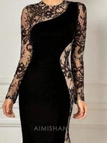 Aimishang Mermaid Long Sleeves Mother of The Bride Dress Elegant Party Dress Jewel Neck Floor Length Wedding Guest Dress