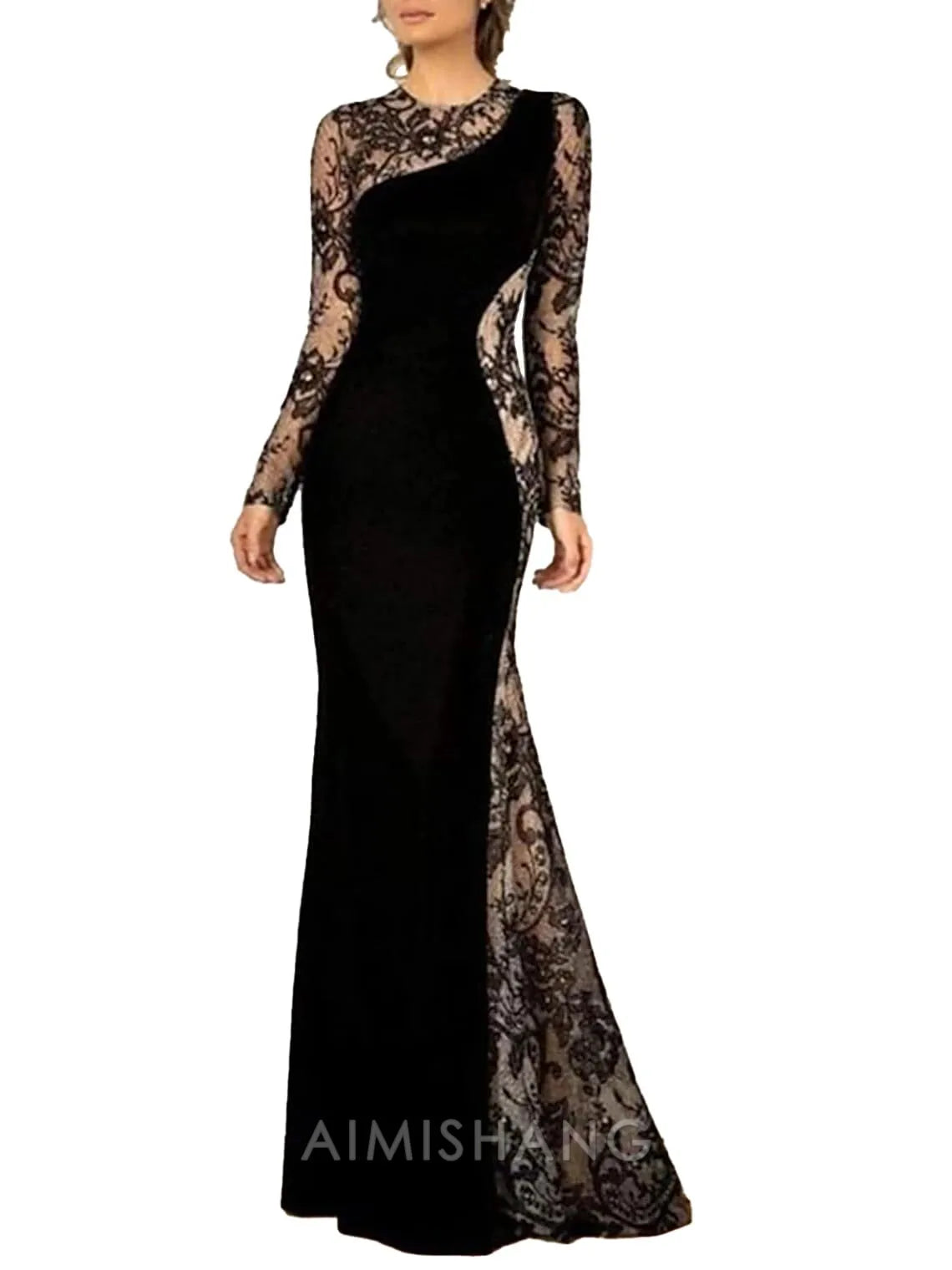 Aimishang Mermaid Long Sleeves Mother of The Bride Dress Elegant Party Dress Jewel Neck Floor Length Wedding Guest Dress