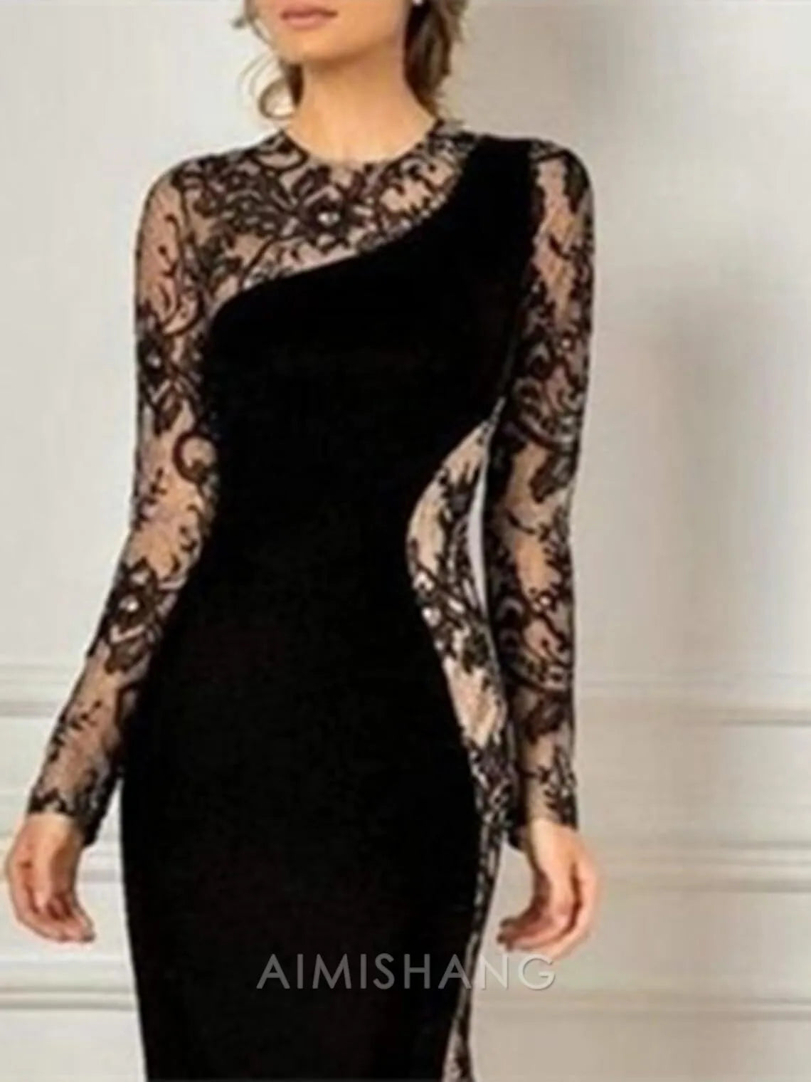 Aimishang Mermaid Long Sleeves Mother of The Bride Dress Elegant Party Dress Jewel Neck Floor Length Wedding Guest Dress