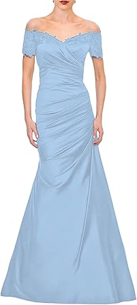 Aimishang Mermaid Mother of The Bride Dress Wedding Guest Elegant Vintage Off Shoulder V Neck Satin with Lace Ruched