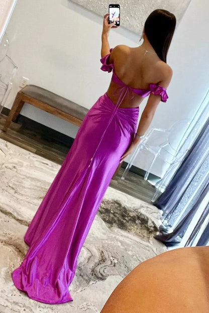 Aimishang Violet Flutter Sleeve Cutout Mermaid Off Shoulder Fitted Long Prom Dresses Charming Evening Party Dress