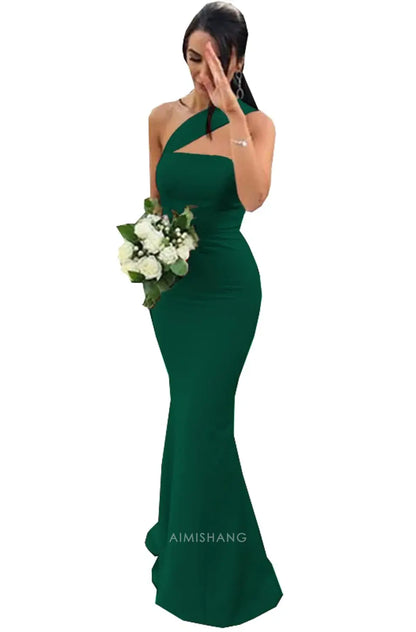Aimishang Elegant Mermaid One Shoulder Bridesmaid Dresses Sleeveless Long Formal Prom Dress Women's Evening Gowns Sexy Party Dress