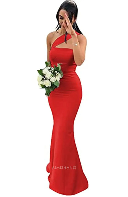 Aimishang Elegant Mermaid One Shoulder Bridesmaid Dresses Sleeveless Long Formal Prom Dress Women's Evening Gowns Sexy Party Dress