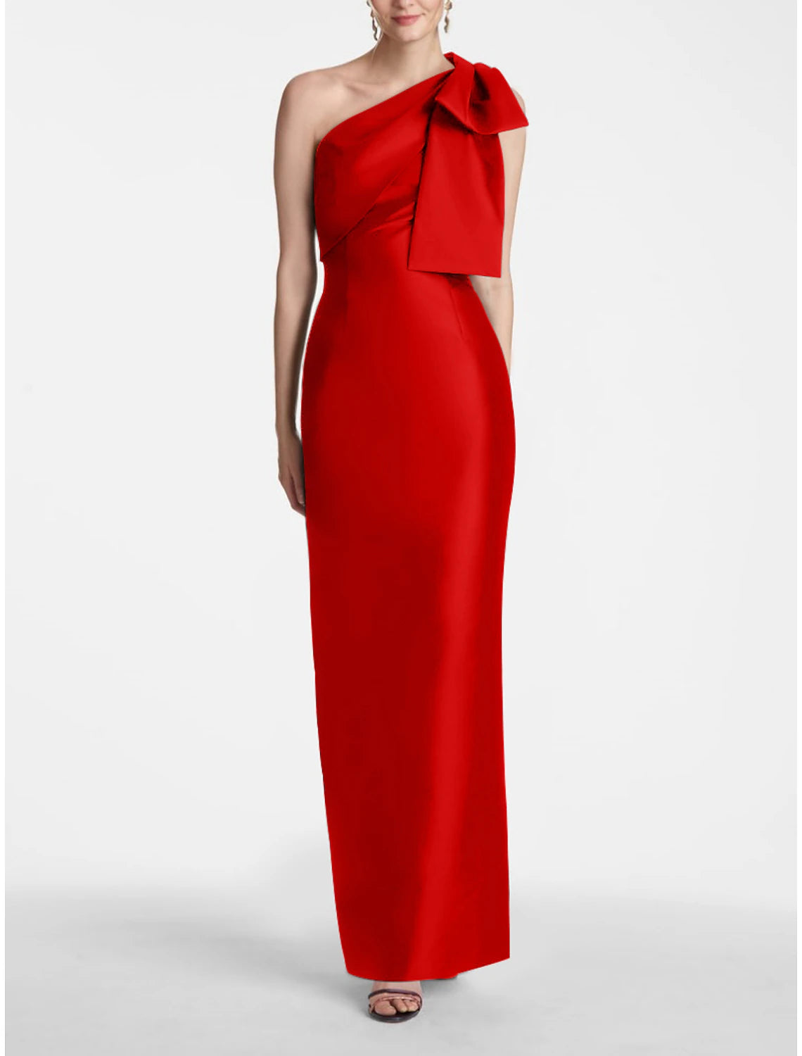 Aimishang Mermaid Party Dress Elegant Dress Formal Fall Sleeveless One Shoulder Satin Evening Gown with Bow