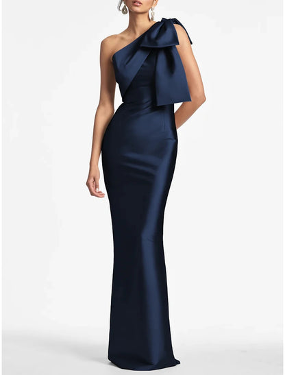 Aimishang Mermaid Party Dress Elegant Dress Formal Fall Sleeveless One Shoulder Satin Evening Gown with Bow