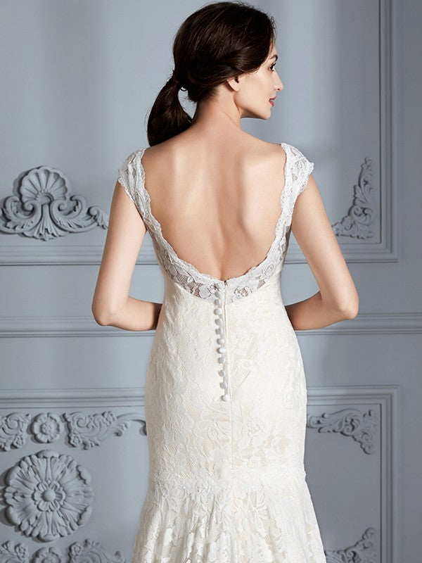 Aimishang Mermaid Sleeveless V-Neck Lace Sweep/Brush Train Wedding Dress Elegant Bridal Gown