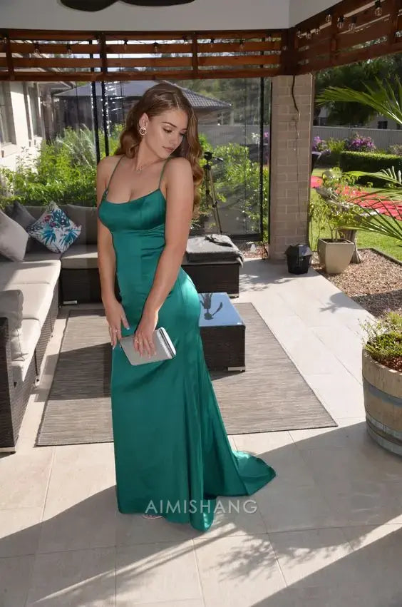 Aimishang Mermaid Spaghetti Straps Green Sleeveless Long Formal Prom Dress Sexy Party Evening Gowns Charming Wedding Guest Dress