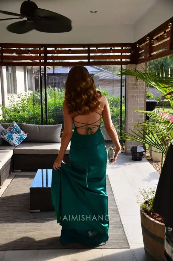 Aimishang Mermaid Spaghetti Straps Green Sleeveless Long Formal Prom Dress Sexy Party Evening Gowns Charming Wedding Guest Dress