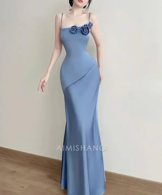 Aimishang Mermaid Spaghetti Straps Sleeveless Long Formal Prom Dress With Flowers Elegant Evening Party Dress Charming Graduation Dress