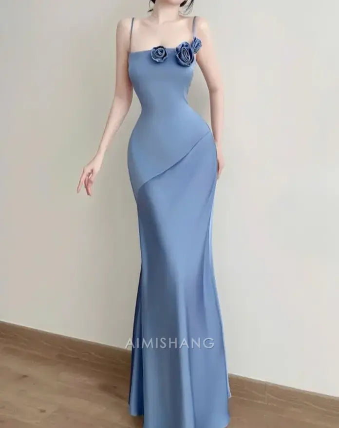 Aimishang Mermaid Spaghetti Straps Sleeveless Long Formal Prom Dress With Flowers Elegant Evening Party Dress Charming Graduation Dress