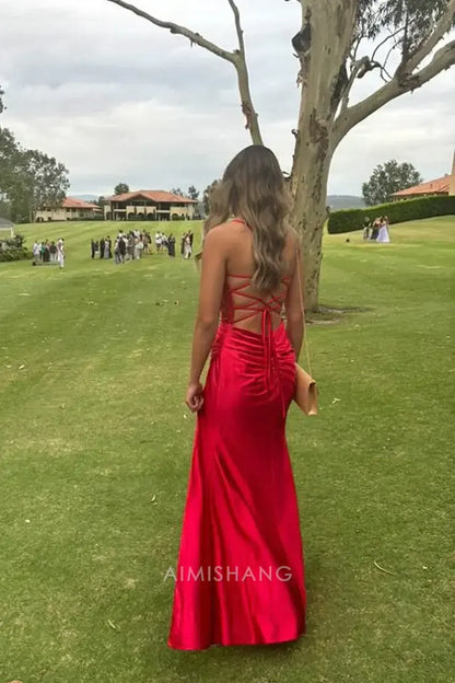 Aimishang Mermaid Spaghetti Straps Sleeveless Long Formal Prom Dress With Slit Charming Evening Gown Sexy Party Dress