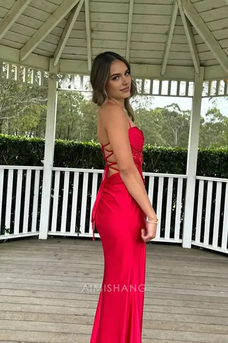 Aimishang Mermaid Spaghetti Straps Sleeveless Long Formal Prom Dress With Slit Charming Evening Gown Sexy Party Dress
