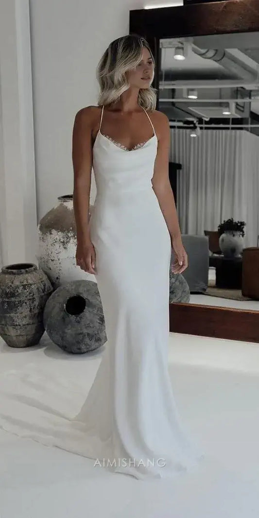 Aimishang Mermaid Spaghetti Straps Sleeveless Long Wedding Dress Elegant Bridal Gown Simple Formal Dress