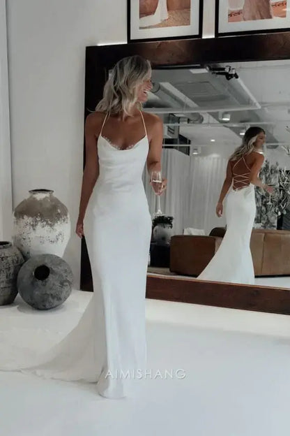 Aimishang Mermaid Spaghetti Straps Sleeveless Long Wedding Dress Elegant Bridal Gown Simple Formal Dress