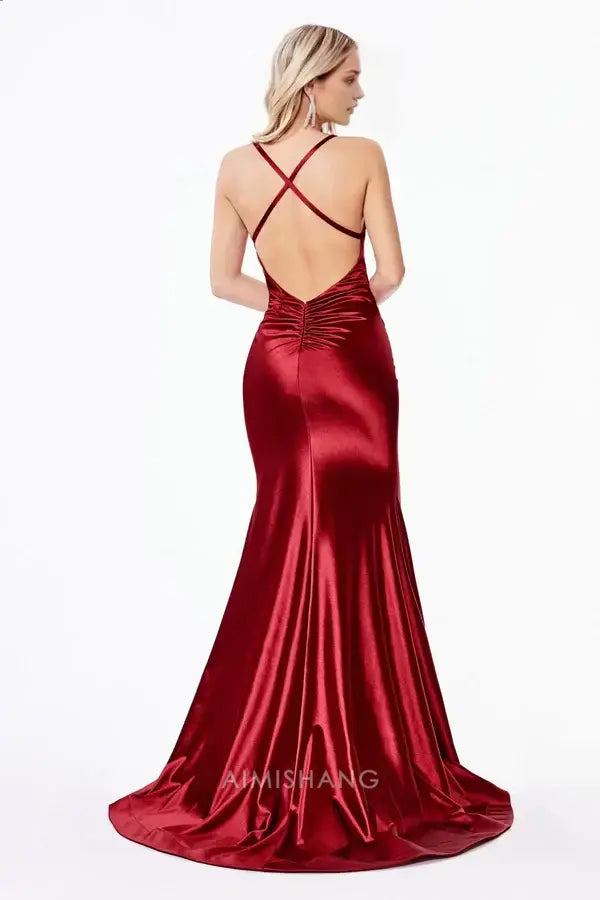 Aimishang Mermaid Spaghetti Straps Sleeveless Ruched Long Prom Dress Elegant Party Evening Gown Fashion Formal Dress