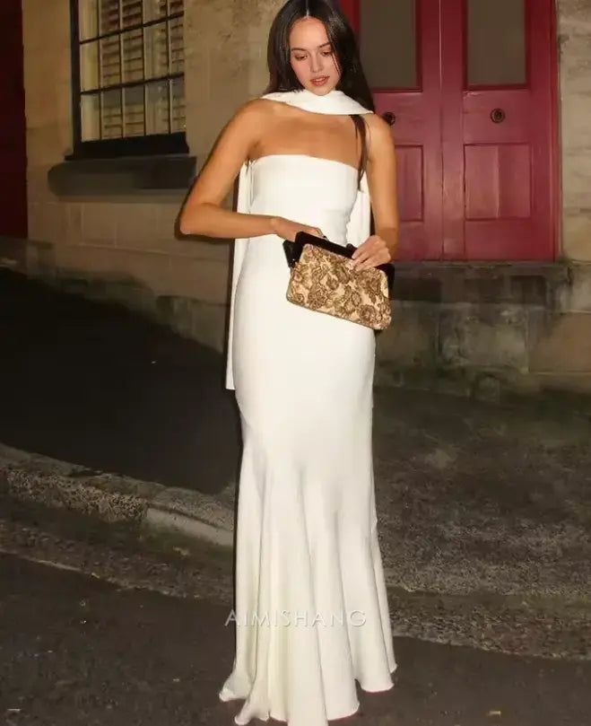 Aimishang Mermaid Strapless Sleeveless Long Formal Prom Dress Elegant Wedding Guest Dress Charming Evening Party Dress