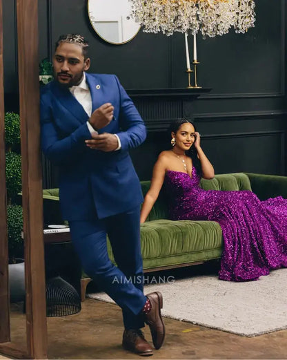 Aimishang Mermaid Strapless Sleeveless Purple Sequin Long Formal Prom Dress With Slit Sexy Party Evening Gown Charming Graduation Dress