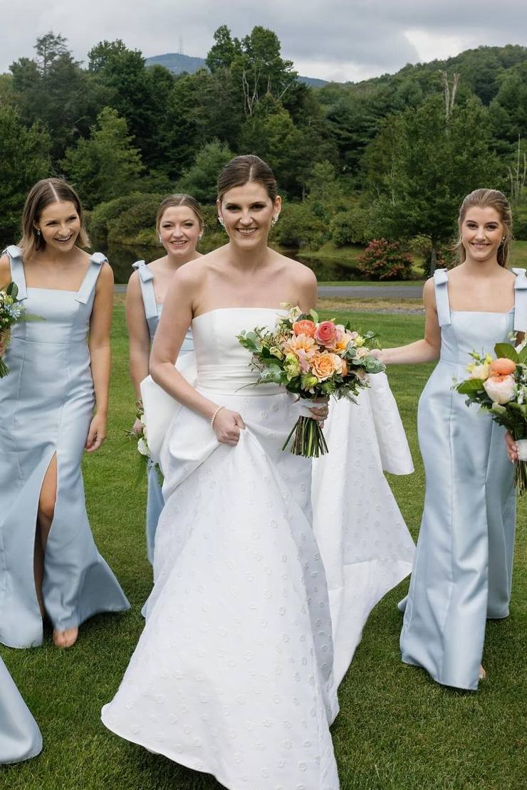 Aimishang Mermaid Straps Bows Pleats Satin Sleeveless Long Bridesmaid Dress with Slit Elegant Evening Party Dress