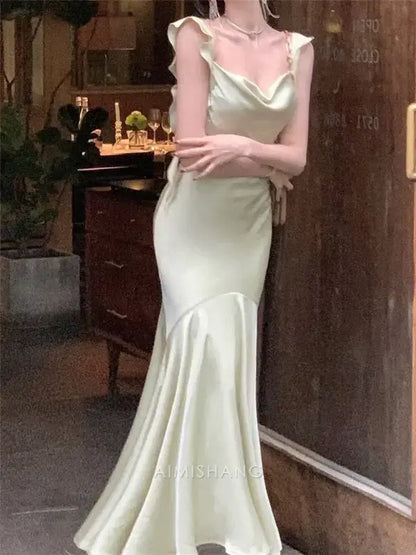 Aimishang Mermaid Stylish Ruffled Sleeveless Formal Prom Dress Lovely Graduation Dress Elegant Evening Party Dress
