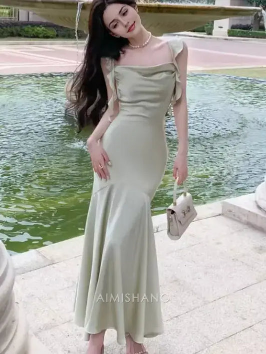 Aimishang Mermaid Stylish Ruffled Sleeveless Formal Prom Dress Lovely Graduation Dress Elegant Evening Party Dress