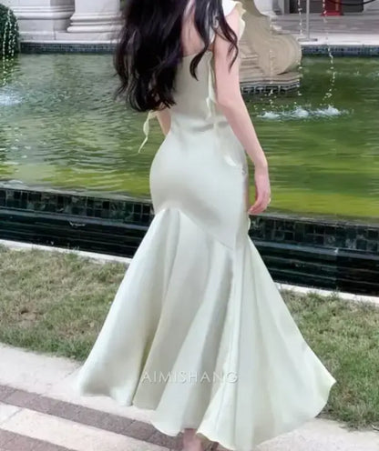 Aimishang Mermaid Stylish Ruffled Sleeveless Formal Prom Dress Lovely Graduation Dress Elegant Evening Party Dress