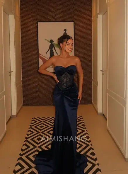 Aimishang Mermaid Sweetheart Neck Strapless Long Formal Prom Dress Elegant Wedding Guest Dress Sexy Party Evening Gowns