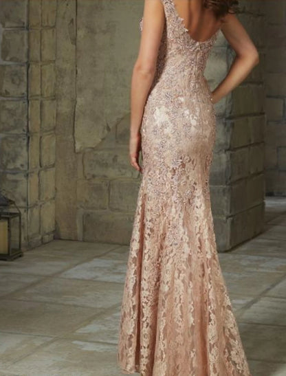 Aimishang Mermaid / Trumpet Elegant Wedding Guest Formal Evening Dress Scoop Neck Sleeveless Floor Length Lace Mother of the Bride Dresses