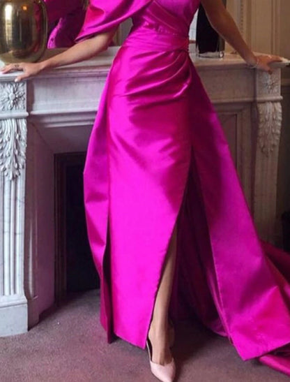Aimishang Mermaid / Trumpet Evening Gown Sexy Prom Dress Summer Court Train One Shoulder Fall Wedding Reception Satin with Ruched Slit
