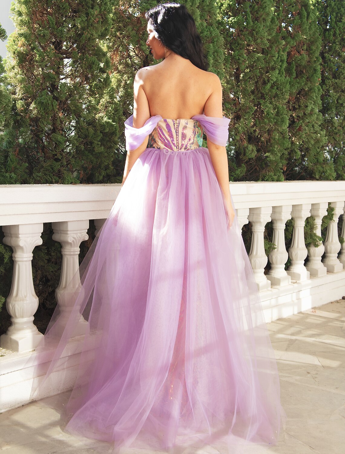 Aimishang Mermaid / Trumpet Prom Dresses Luxurious Dress Wedding Party Floor Length Short Sleeve V Neck Detachable Tulle with Overskirt