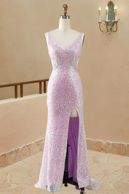 Aimishang Mermaid/Trumpet V Neck Sleeveless Long Prom Dresses Sequin Charming Evening Party Dress