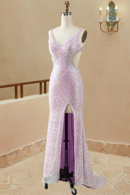Aimishang Mermaid/Trumpet V Neck Sleeveless Long Prom Dresses Sequin Charming Evening Party Dress