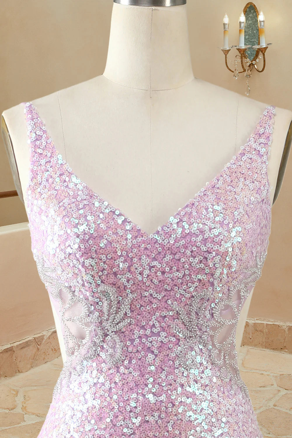 Aimishang Mermaid/Trumpet V Neck Sleeveless Long Prom Dresses Sequin Charming Evening Party Dress