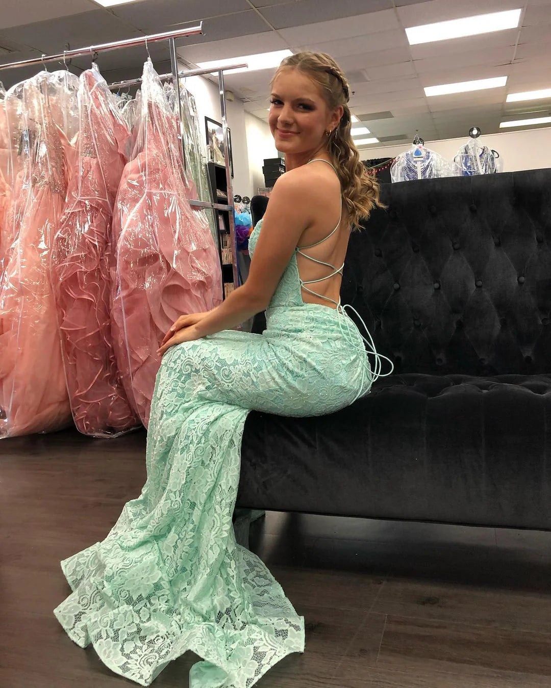 Wholesale Prom Dresses Mermaid/Trumpet With Applique Lace Sweep Train