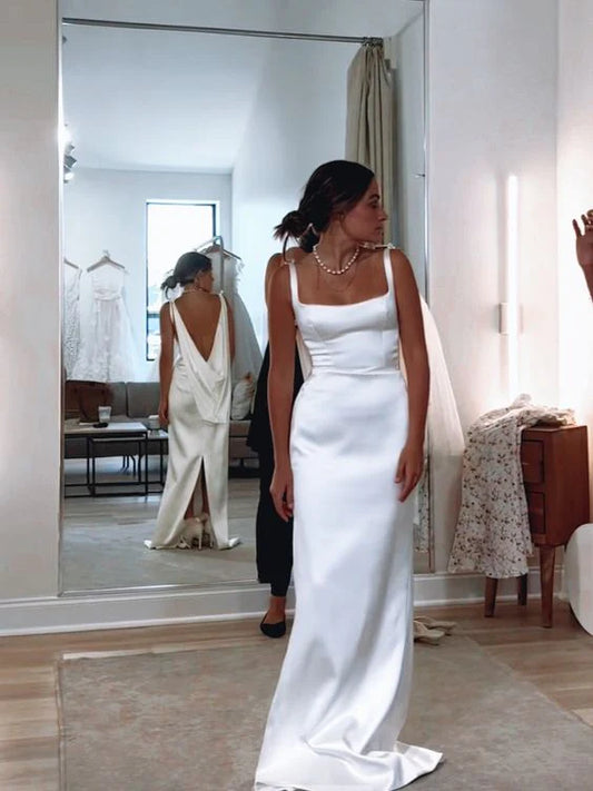 Aimishang Modern Sheath Straps Backless Light Wedding Dress Simple Party Dress Formal Dress