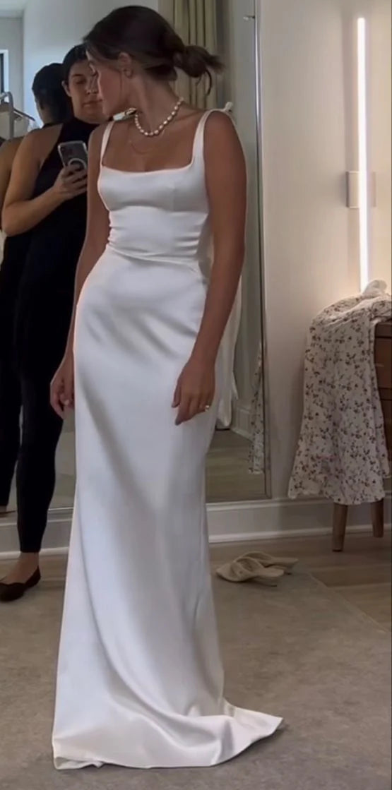 Aimishang Modern Sheath Straps Backless Long Wedding Dress Simple Party Dress Elegant Formal Bridal Gown