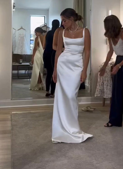 Aimishang Modern Sheath Straps Backless Long Wedding Dress Simple Party Dress Elegant Formal Bridal Gown