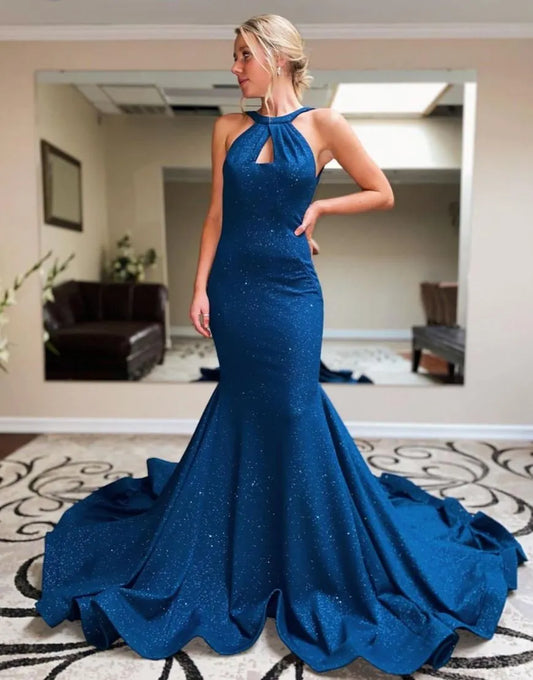 Wholesale Prom Dress Mermaid Halter Neck Open Back Court Train