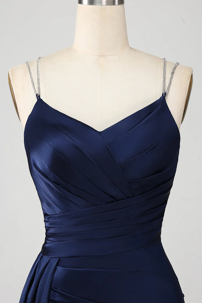 Aimishang Mermaid Spaghetti Straps V-neck Sleeveless Pleated Long Prom Dress With Slit Elegant Evening Party Dress