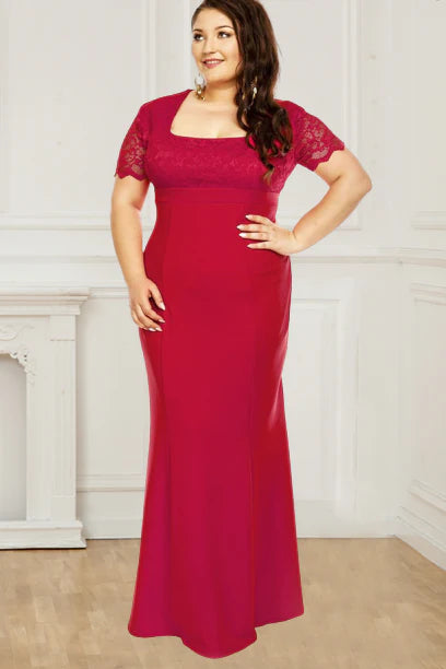 Wholesale Prom Dresses Plus Size Square Neck Polyester Mermaid Floor Length